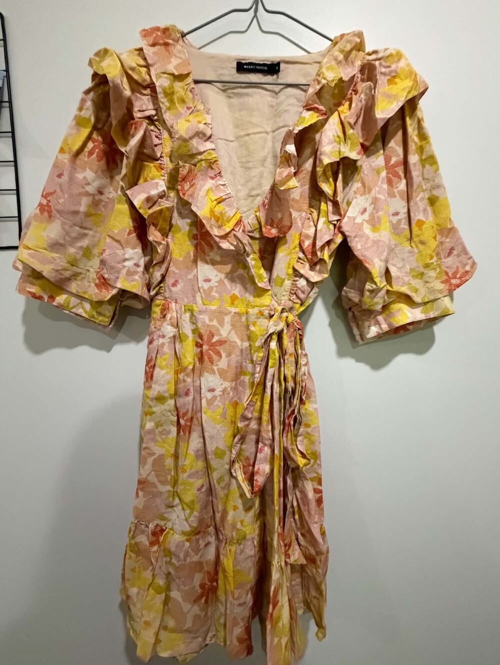 Ruffled Floral Wrap Dress — Pink & Yellow
